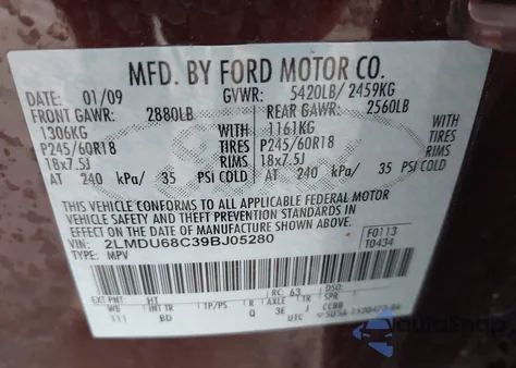 2009 Lincoln Mkx z USA, uszkodzony, nr VIN 2LMDU68C39BJ05280